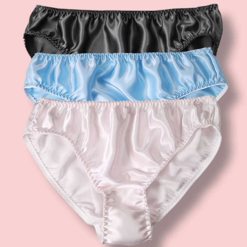 3 Pairs Womens Panties 100% Silk Knickers Pink Blue Gray Thin Underwear M L XL