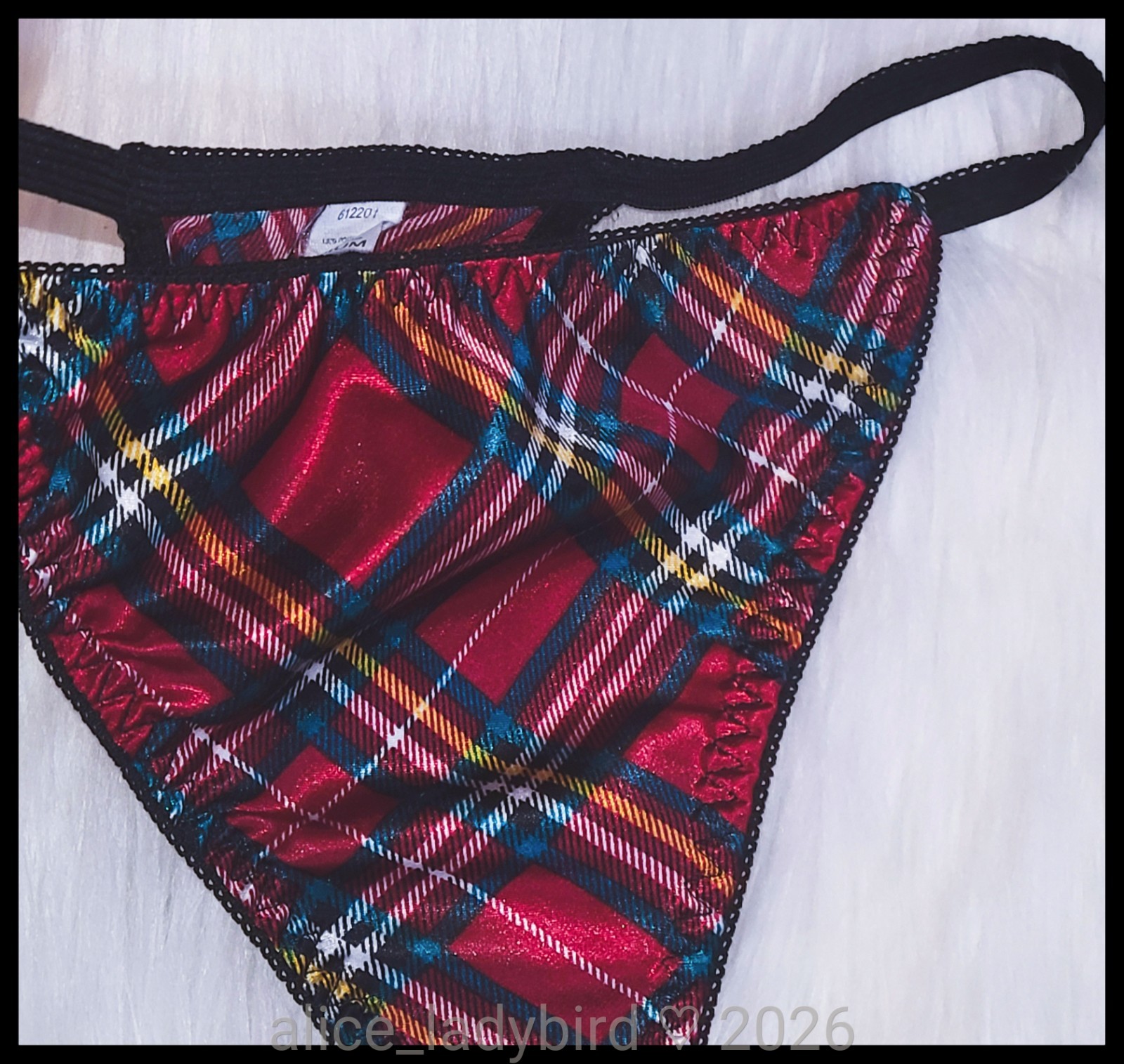 SHINY Vintage PLAID String Bikini PANTIES Glossy SATIN Thong ~M/L
