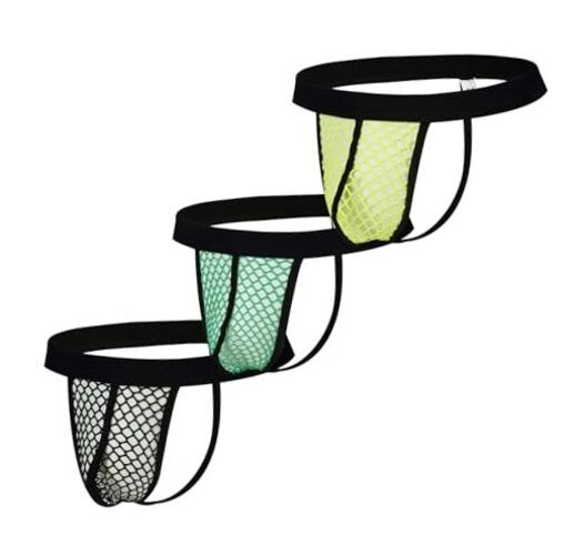 Men’s Fishnet Mesh Thong Underwear Low Rise See Large Black/Green/Yellow