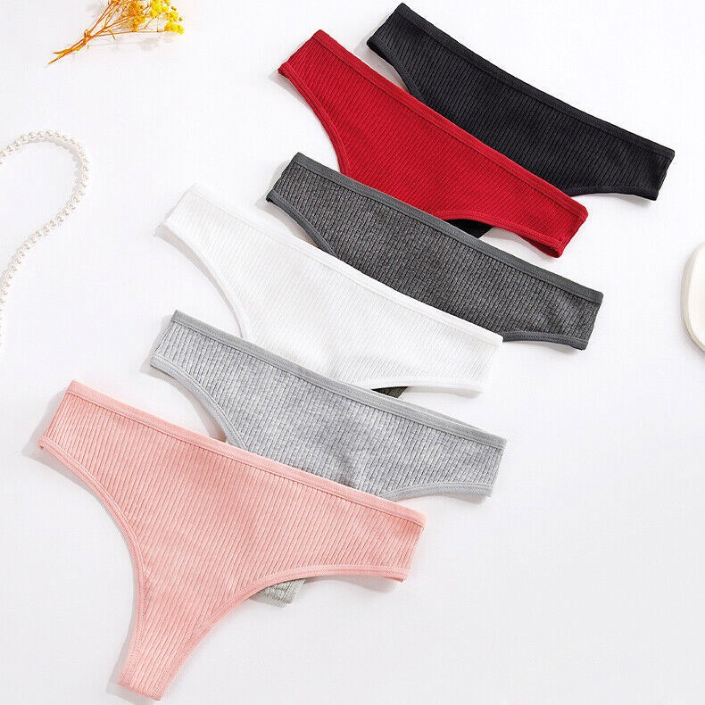 6 Packs Lot Sexy Womens Panties Thong G string Ribbed Cotton Underwear Lingeries