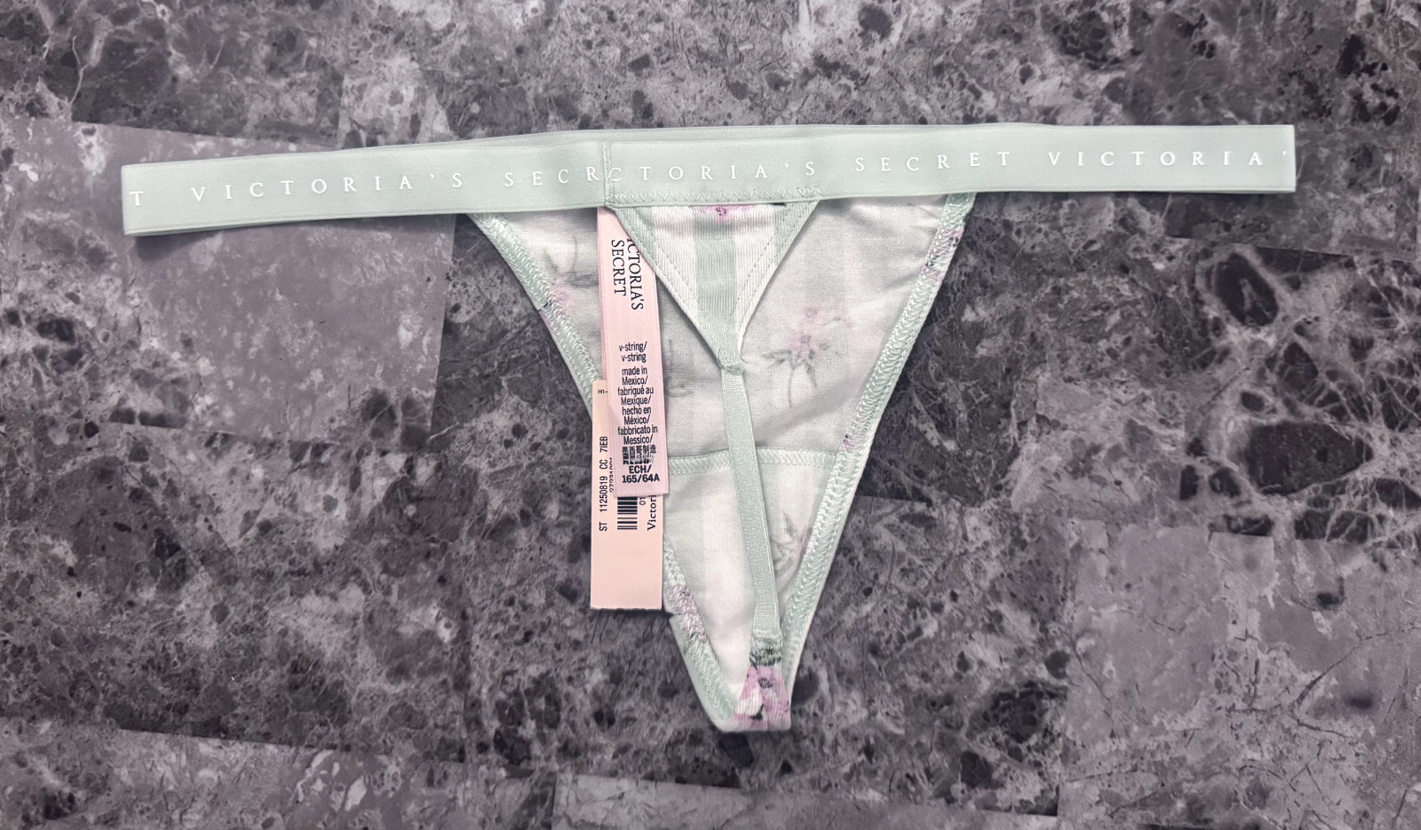 NWT VICTORIA’S SECRET GREEN STRIPE FLORAL LIGHTWEIGHT WAISTBAND V STRING PANTIES