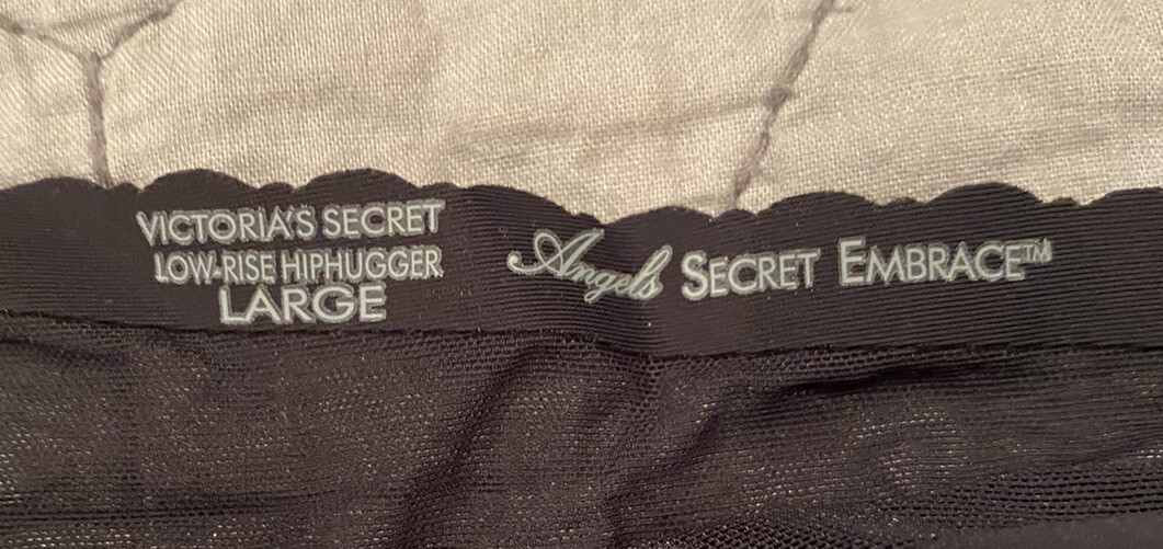 Vtg NWT Victoria Secret L Sheer Black Floral Angels Embrace Low Rise Hiphugger