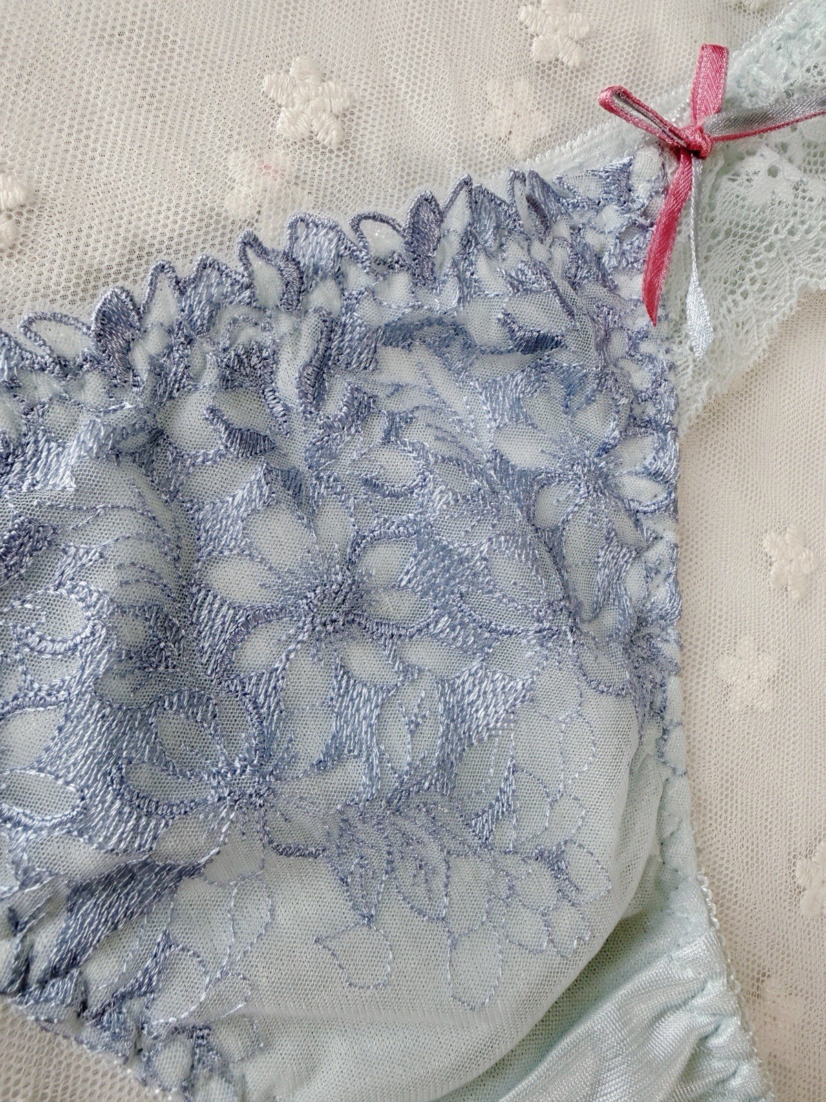 US-S Japanese Brand 美匠 Satin Bow Floral Embroidered Lace Ruffle Nylon Thong