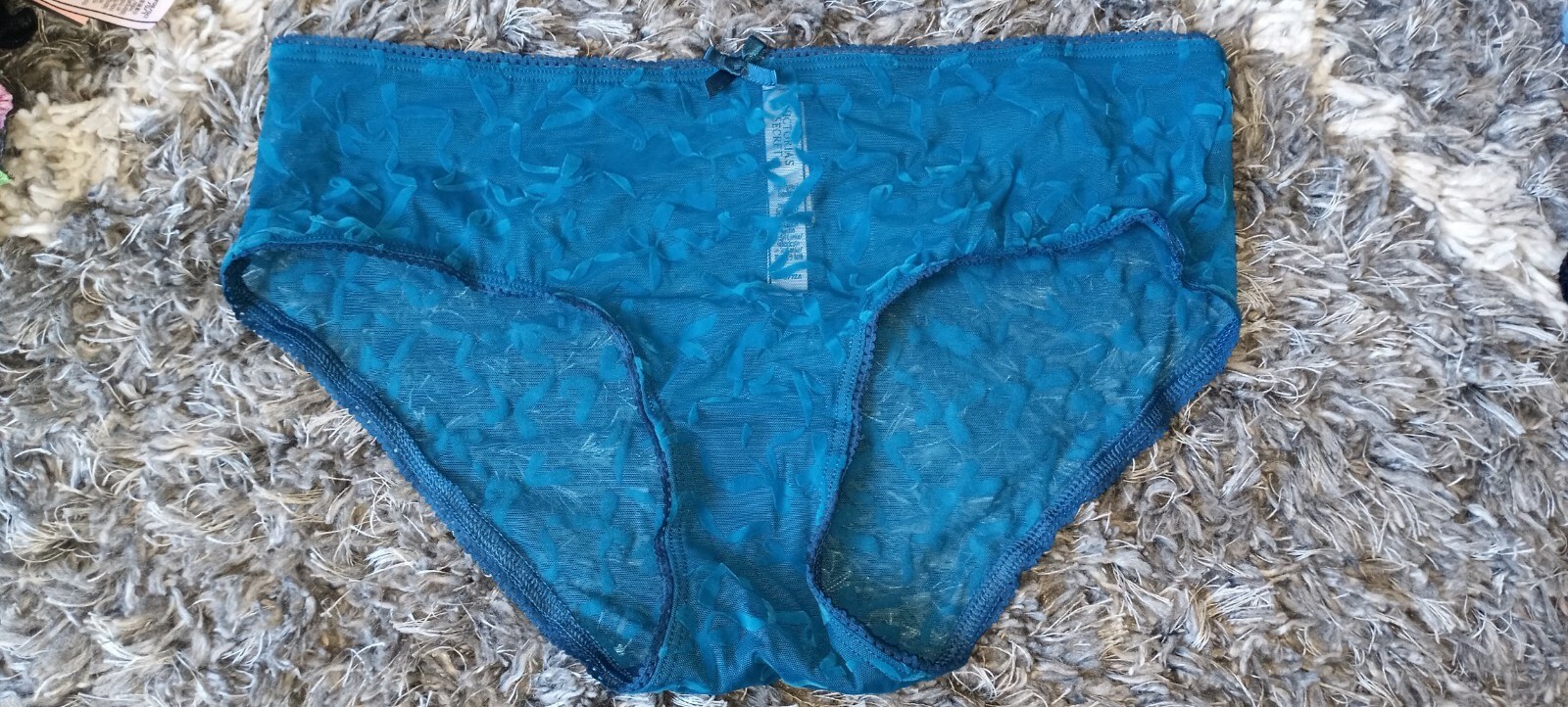 NeW Vs mesh velvet bow hiphugger Panty Size medium teal