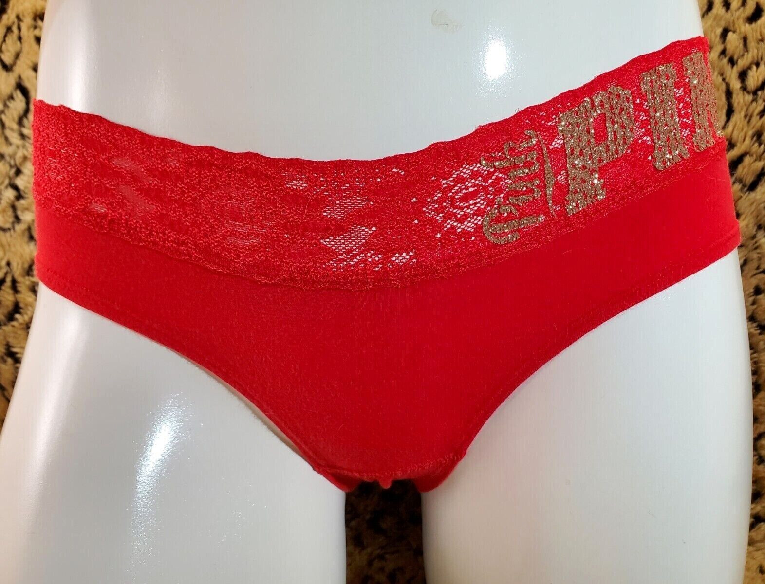 Victoria’s Secret PINK Glitter Logo Red Extra Low Rise Hipster Panty S Sexy