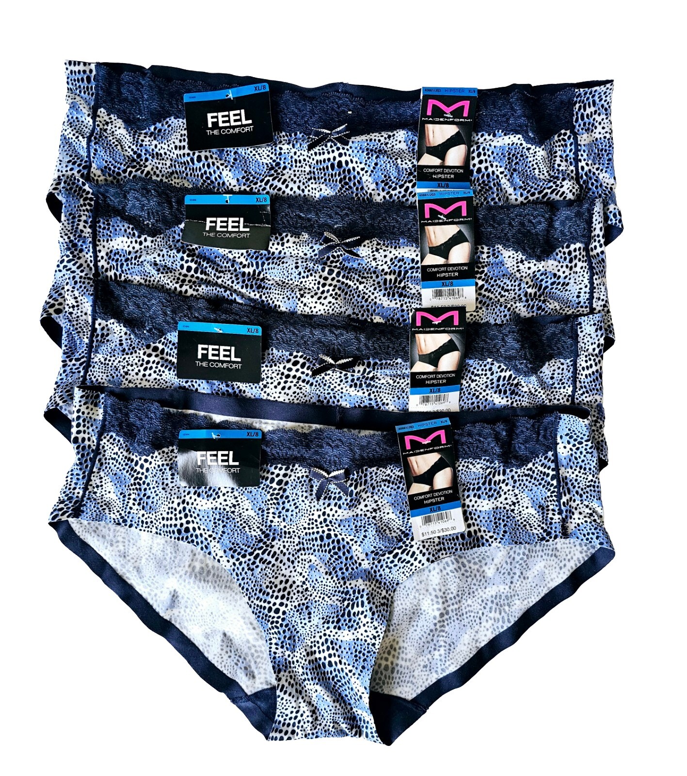 Maidenform 40861 4-Pair Women Comfort Devotion Hipster Panty Underwear Size 8 XL