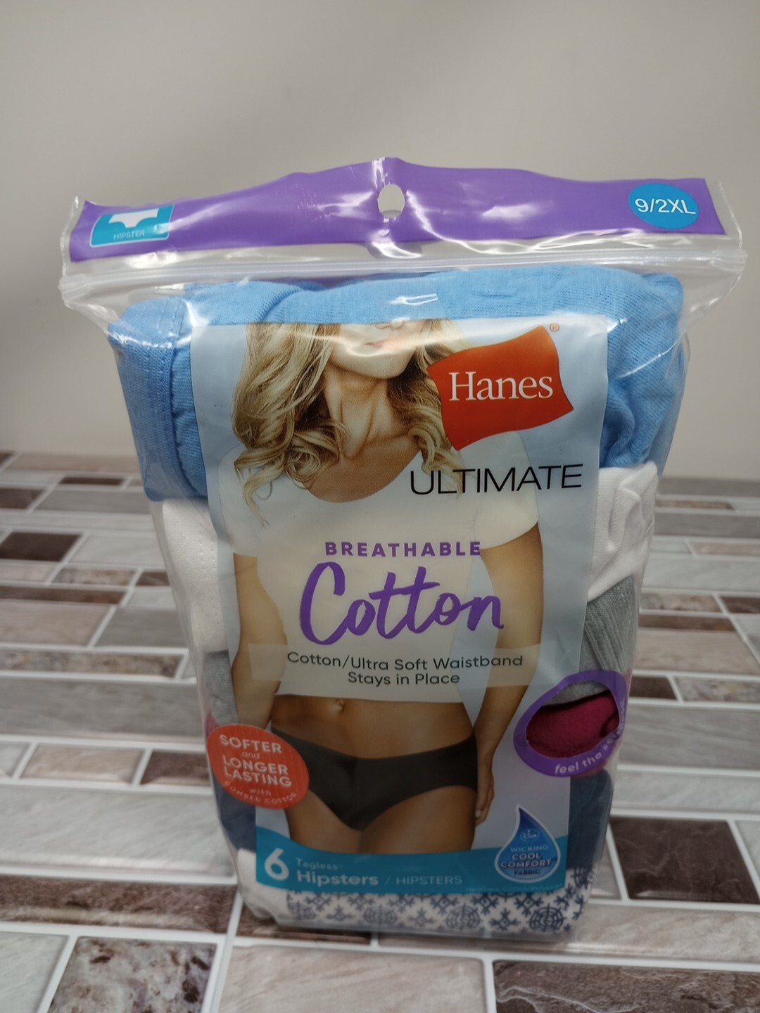 Hanes Women’s Size 9/2XL Style 41H6CC Breathable Cotton HIPSTER Panty 6 Pair