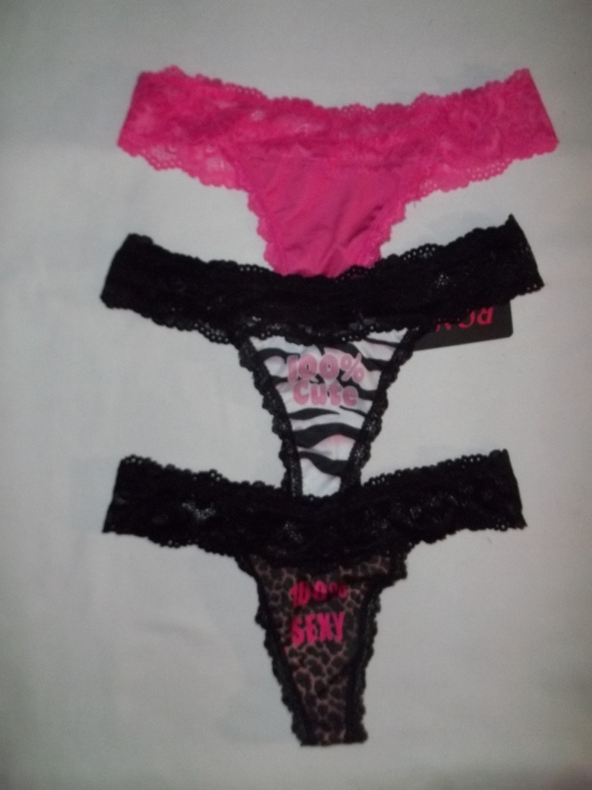 Romwe 3pk lace waist thong panties S hot pink/zebra 100% cute/leopard 100% sexy