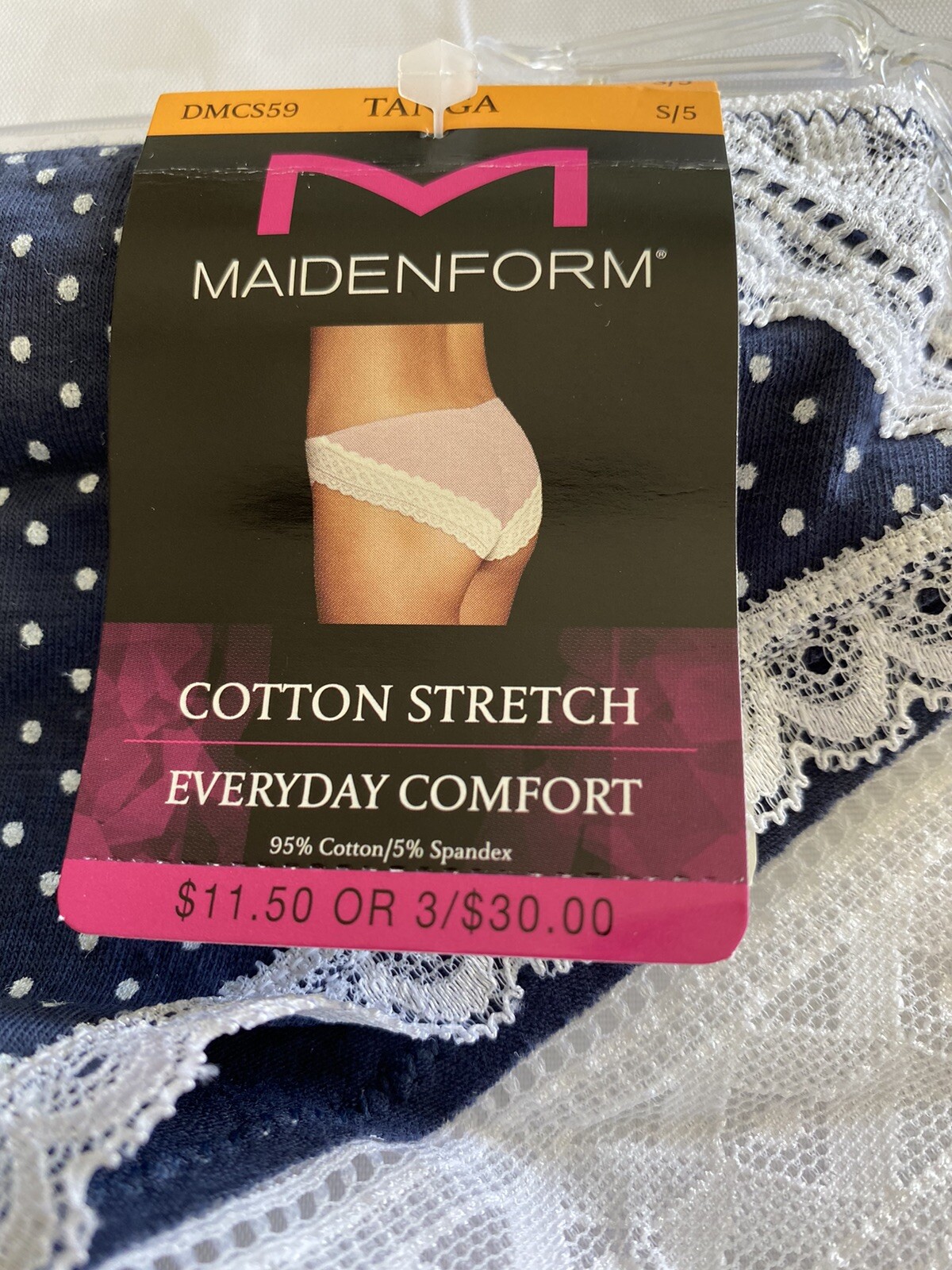 Maidenform Cotton Stretch Tanga Style DMCS59 Size Small Size 5 – Blue Dot – New