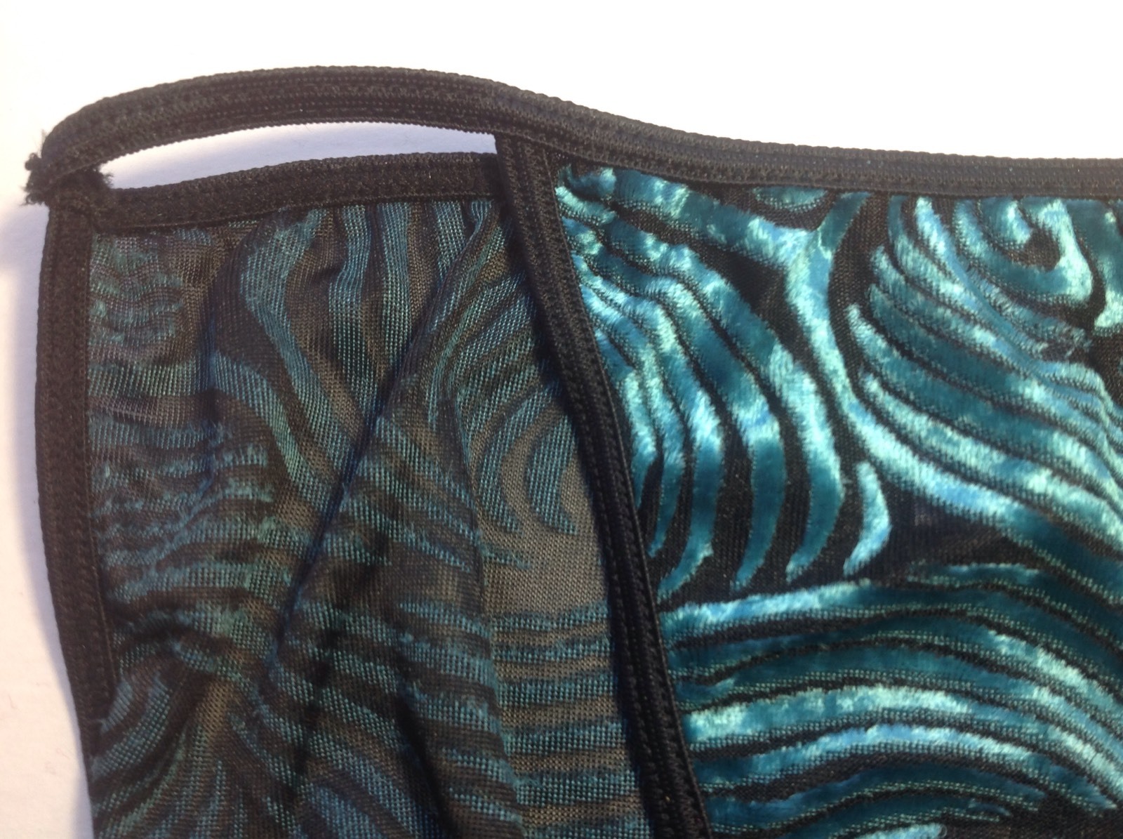 Women Panties,string Bikinis Size Medium Green Velvet&Black Net Striped soft