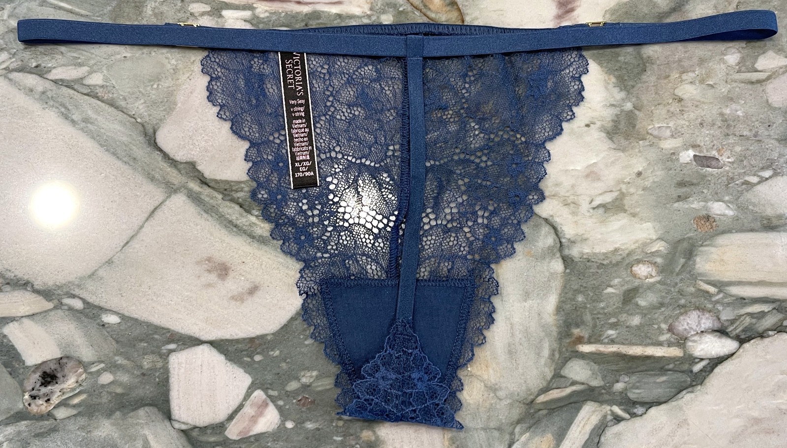 NEW Victoria Secret Very Sexy Lace V-string Panty – Midnight Sea Blue – XL