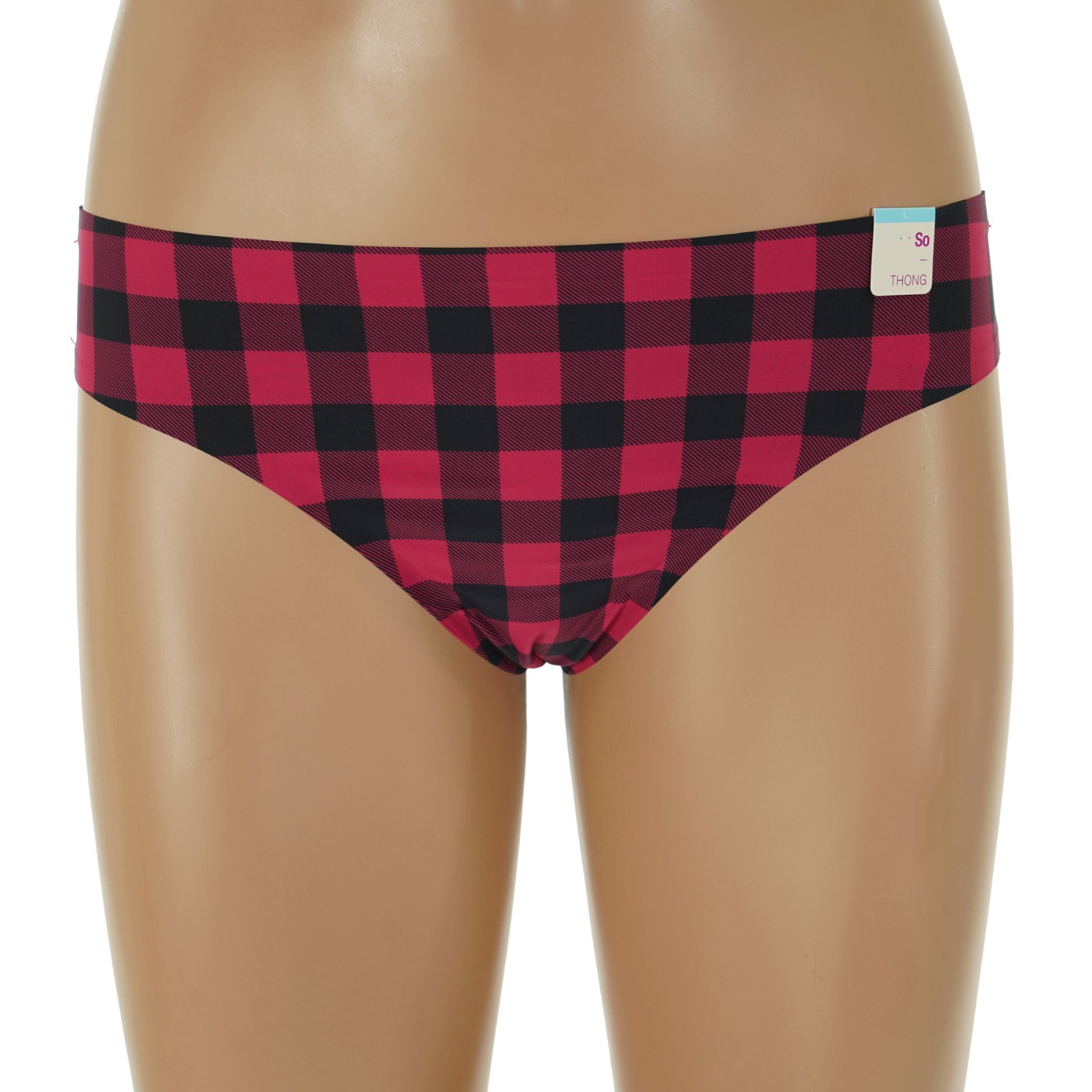 SO Junior’s SIZE 11-13 LARGE Black & Red BUFFALO CHECK THONG Panties #SO60001