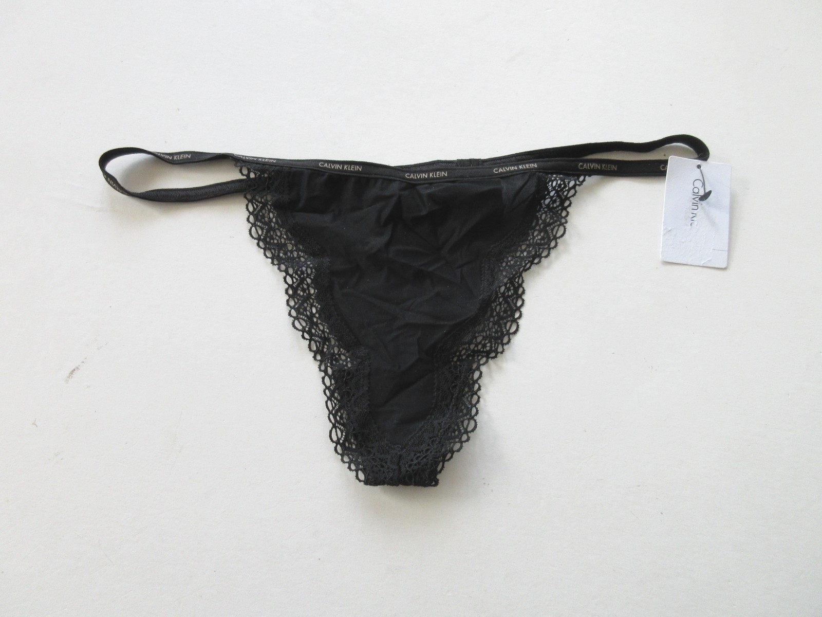 Calvin Klein Sheer Marquisette with Lace Thong Panty QF1689 L MSRP $22.00 NWT