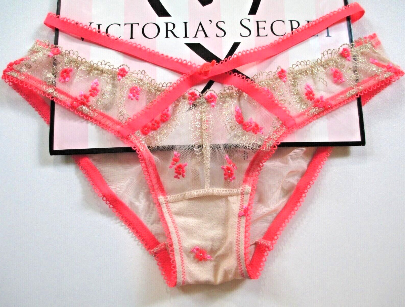 VICTORIA’S SECRET DREAM ANGELS Cheekini Bikini Panty S Orange NWT Strappy Mesh