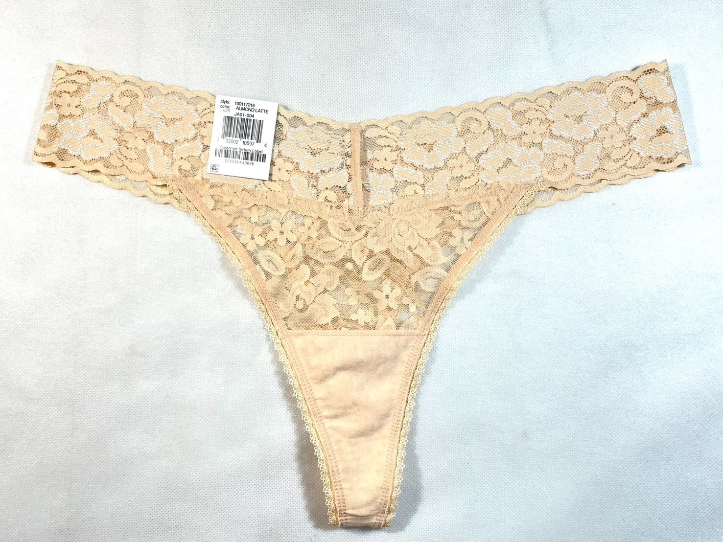 NWT INC International Concepts Women’s L Lace Thong Underwear, Almond