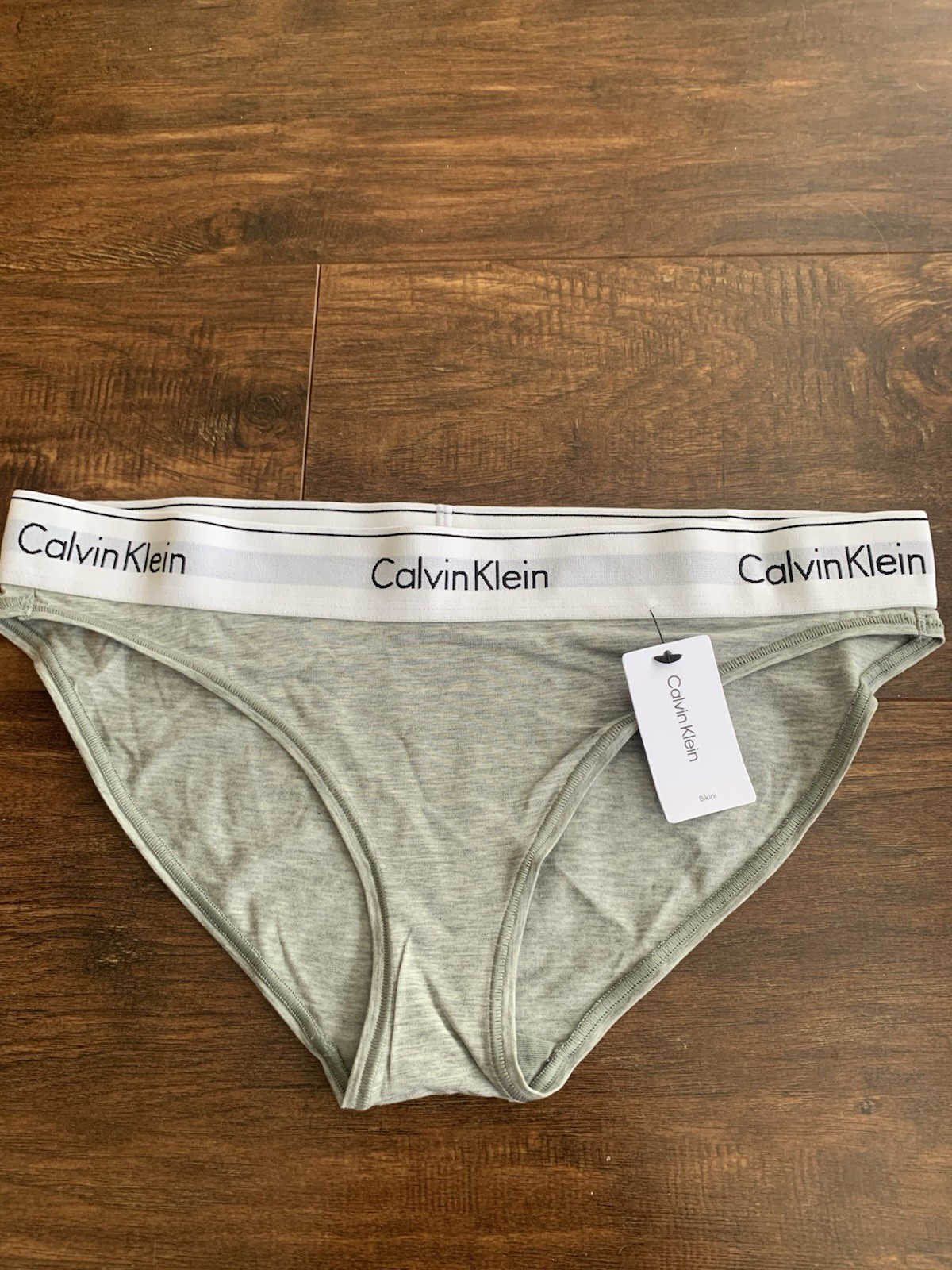 NWT CALVIN KLEIN 3787 STRETCH COTTON BLEND BIKINI MEDIUMsz GRAY/ LOGO $22