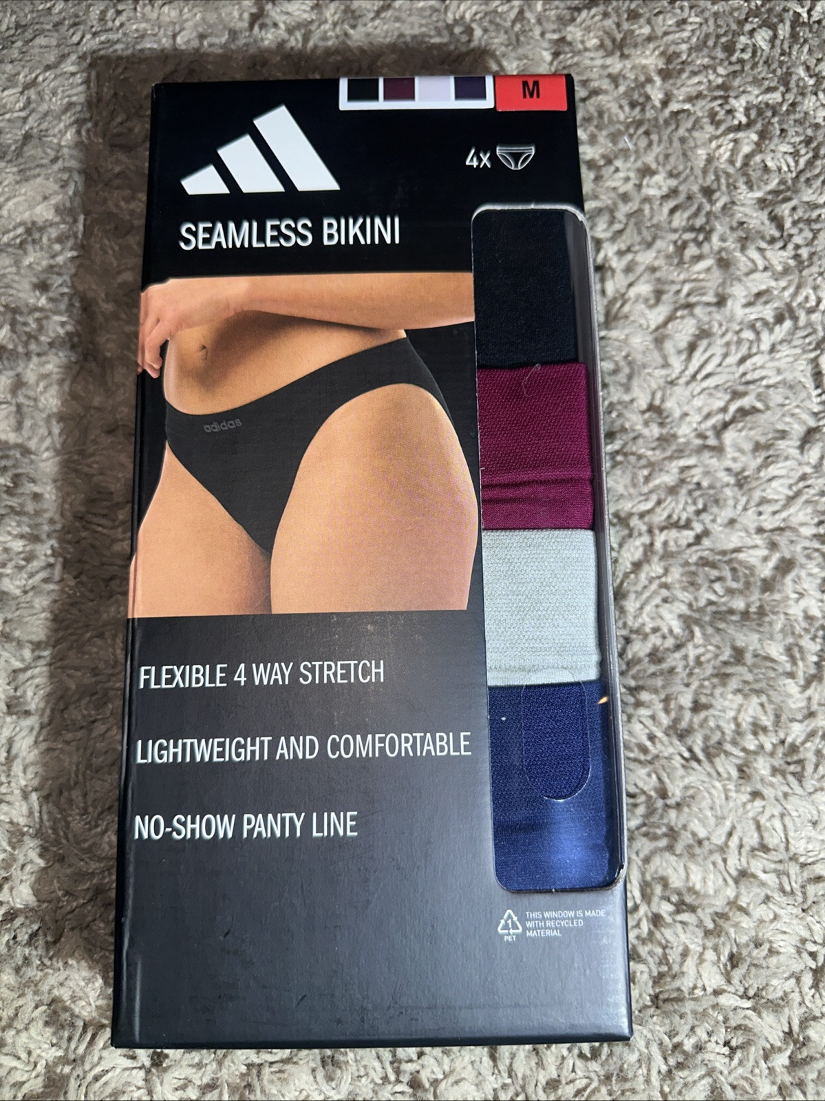 NEW Women’s Adidas 4 Pack Multicolor Seamless Bikini Underwear Size Medium
