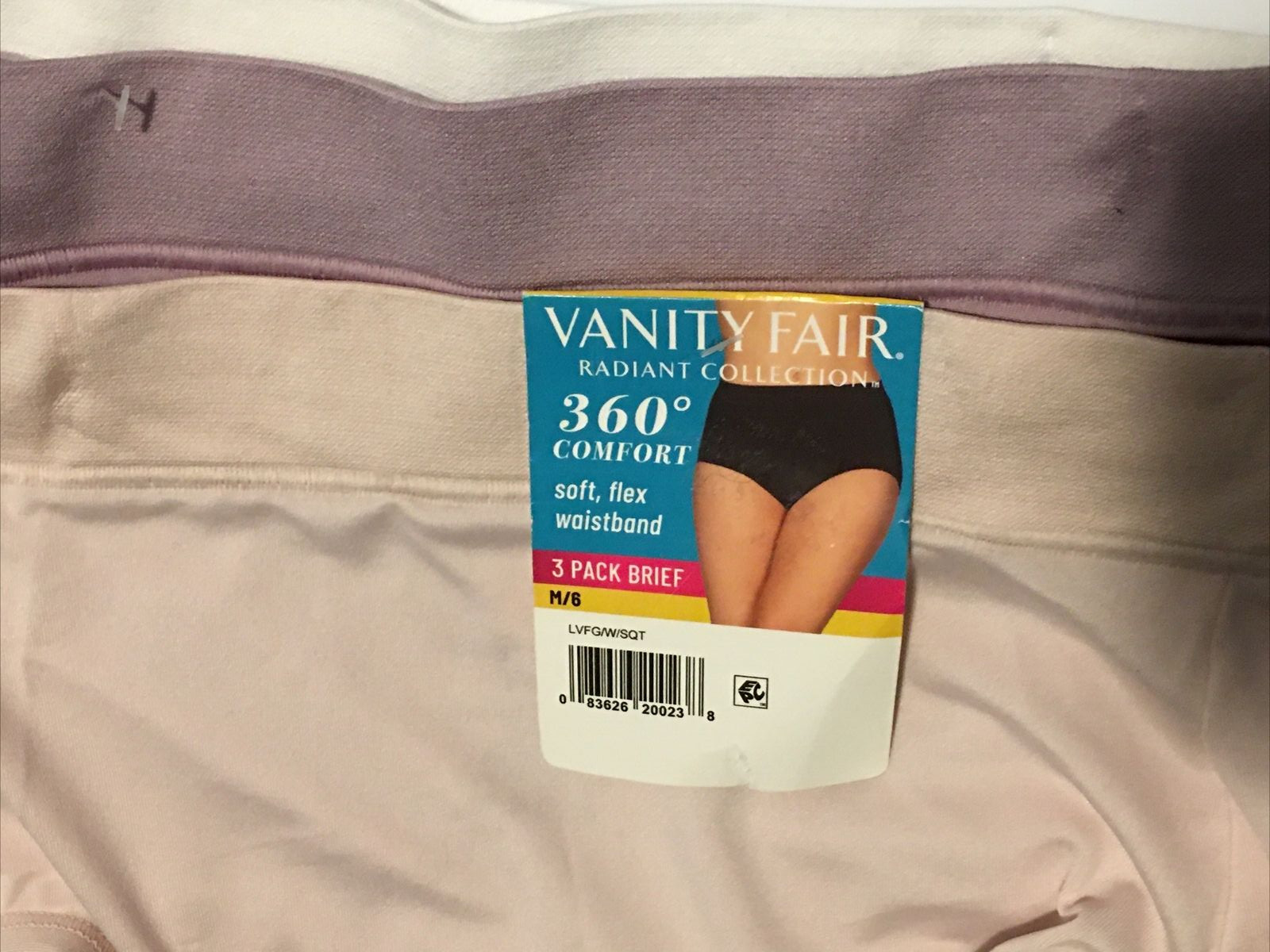 Vanity Fair White-Purple-Beige Microfiber Radiant 3 Pack Brief Panties M/6 Soft
