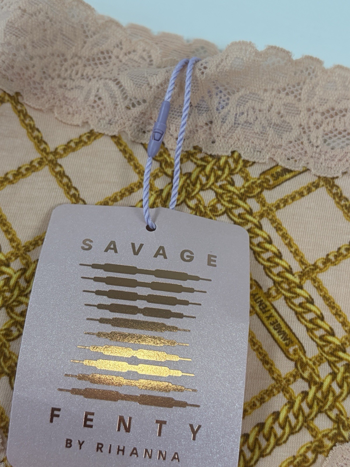 SAVAGE X FENTY Undie Cotton Essentials LaceTrim Cheeky Panty Chain Plaid Size XL