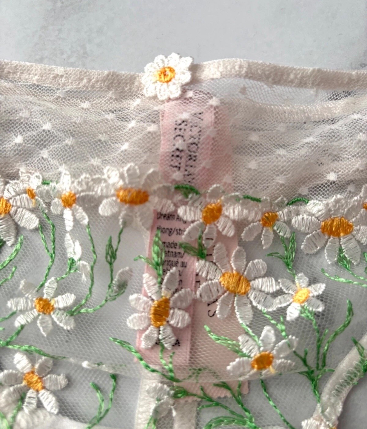 VICTORIA’S SECRET DREAM ANGELS DAISY CHAIN EMBROIDERED THONG PANTY Size S NWT