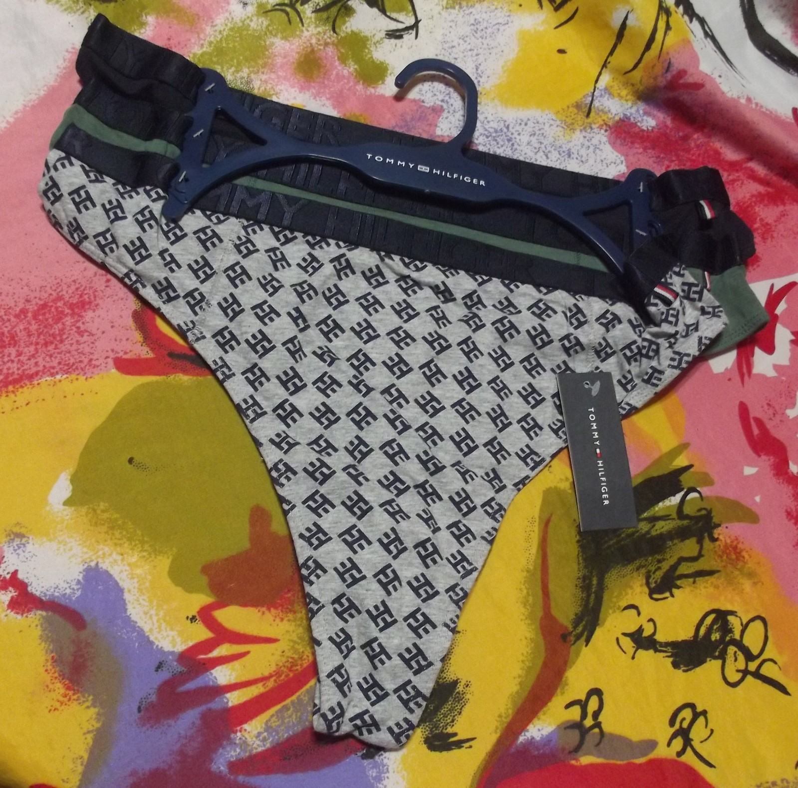 3 NEW TOMMY HILFIGER R91T831 708 LOGO WAIST COTTON THONG PANTIES XL