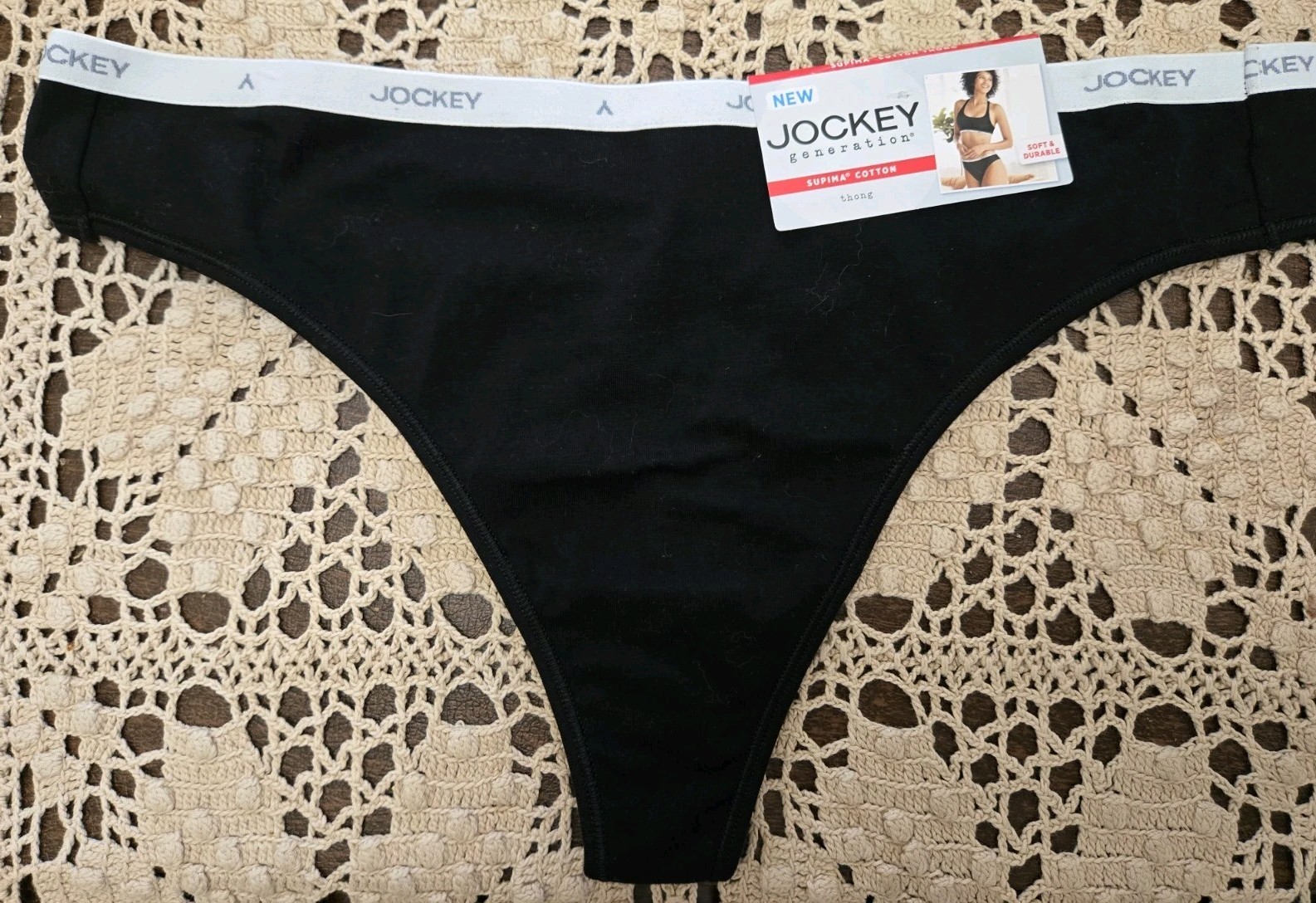 RARE JOCKEY GENERATION LOGO Supima Cotton Thong Black XL Soft & Durable NWT
