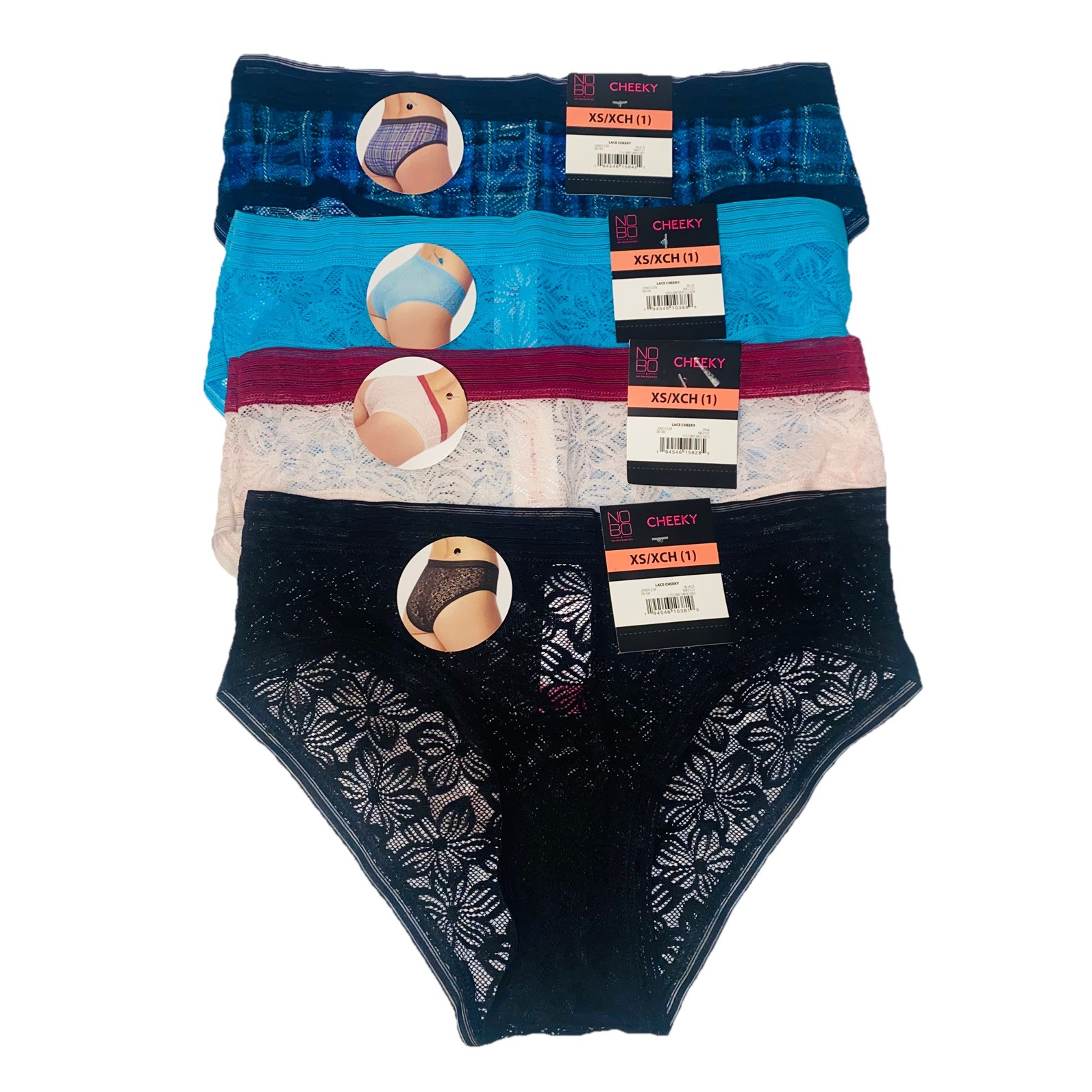 Lace CHEEKY Sexy Panties XS Sz 1 Underwear Lot of 4 No Boundaries NOBO NEW