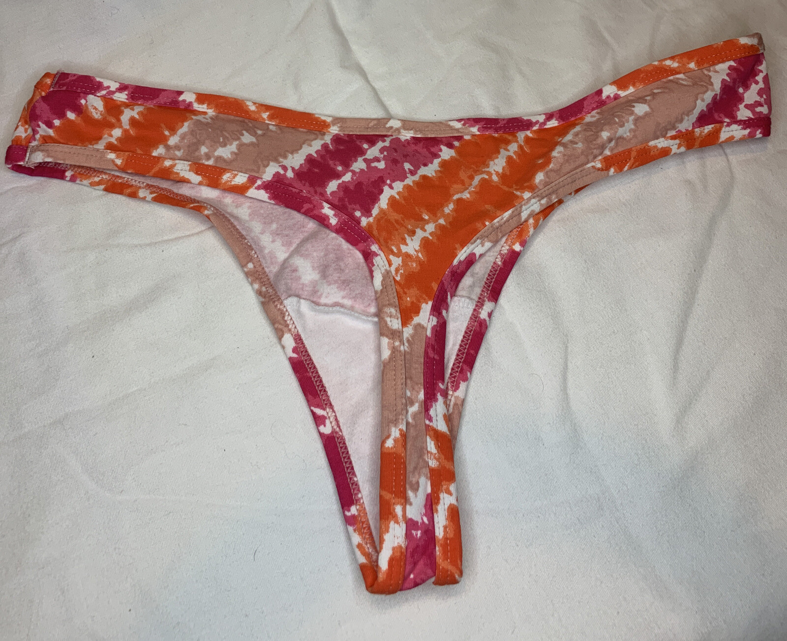 No Boundaries Cotton Thong Size L (11-13) Multi-Color Orange and Pink Tie-dye