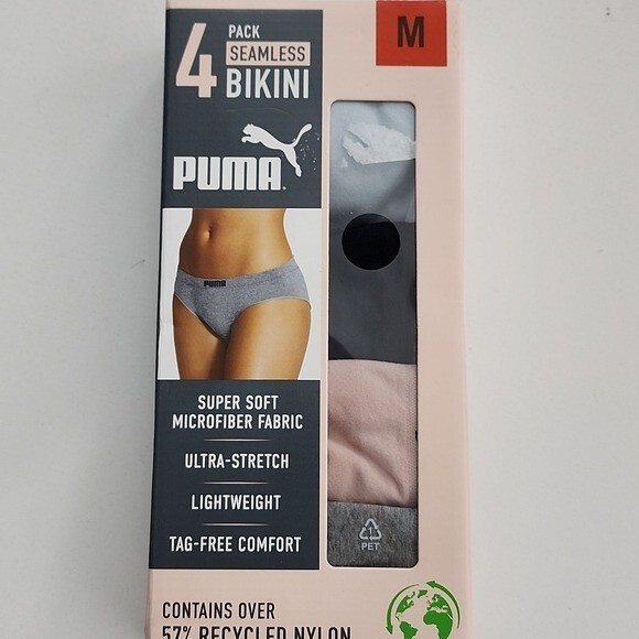 NEW Puma Womens M Seamless Bikini 4 Pack Recycled Nylon Ultra-Stretch H565
