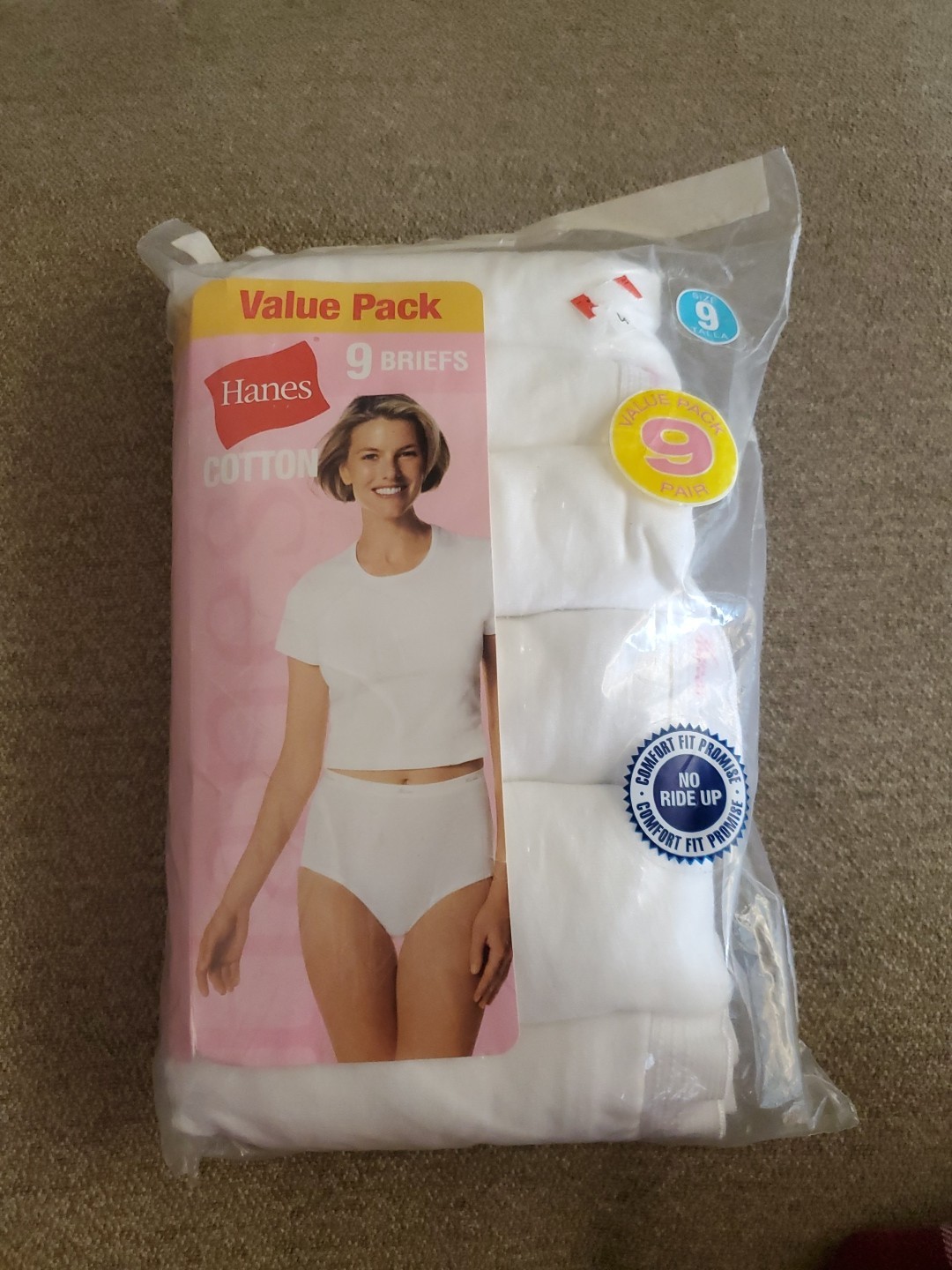 New/Sealed Vintage Women’s Hanes Cotton Briefs Pack Of 9 Classic White Size 9