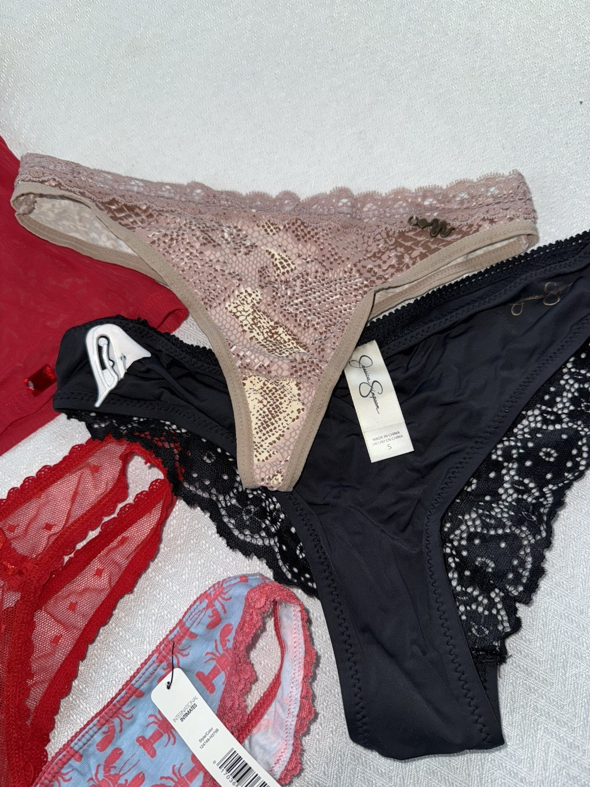New Panty Thong Mix Lot 6 Cotton Lace Novelty + 1 Red Victorias Secret Cami S 5