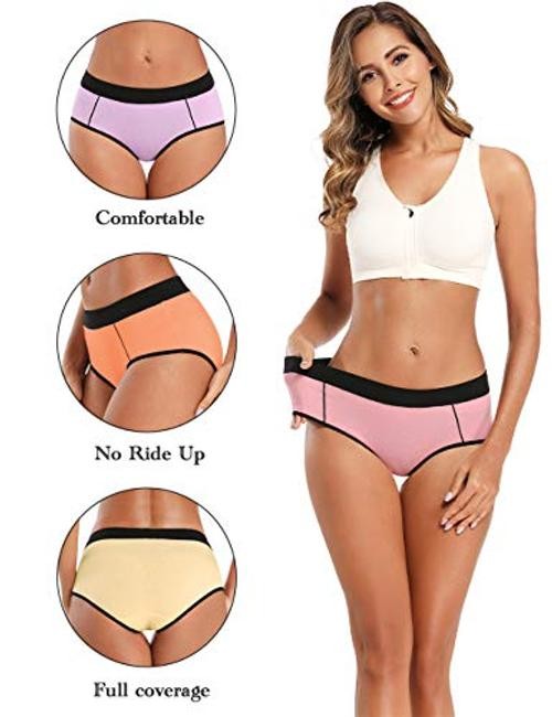 Women’s Cotton Stretch Underwear Ladies Mid-high Large Multicolored-5pack
