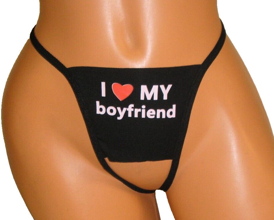 Panties Lingerie I Love My Boyfriend Black Crotchless XL Adult Gift
