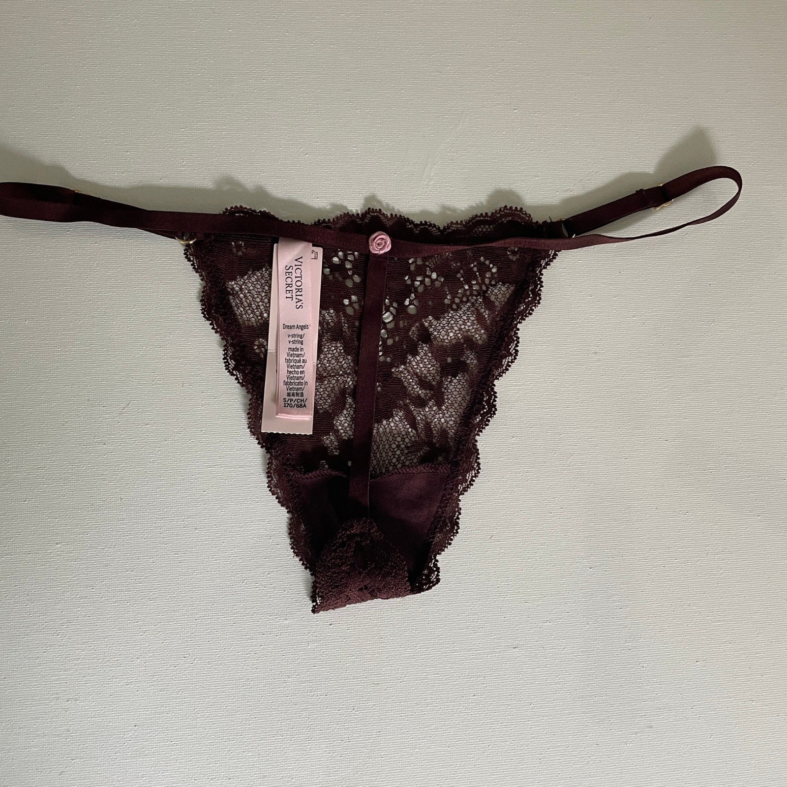 Victoria’s Secret Dream Angels Lace V String Thong Panty Small Brown Romantic