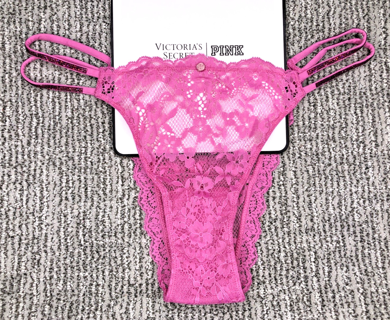 Victoria’s Secret Dream Angels NWT XL Pink Lace Shine Strap Brazilian Panty