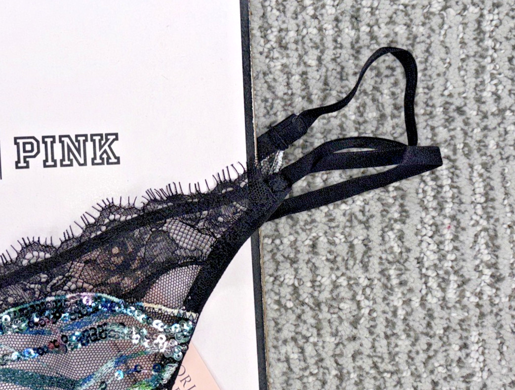 Victoria’s Secret Very Sexy NWT XL Black Siren Sequin Strappy V String Panty
