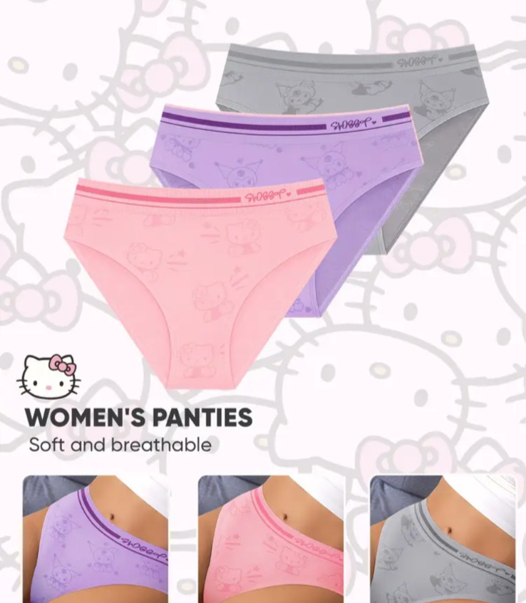 Women’s Sanrio Licensed Cartoon Print Low-Rise Brief Panty size XL 3 pack