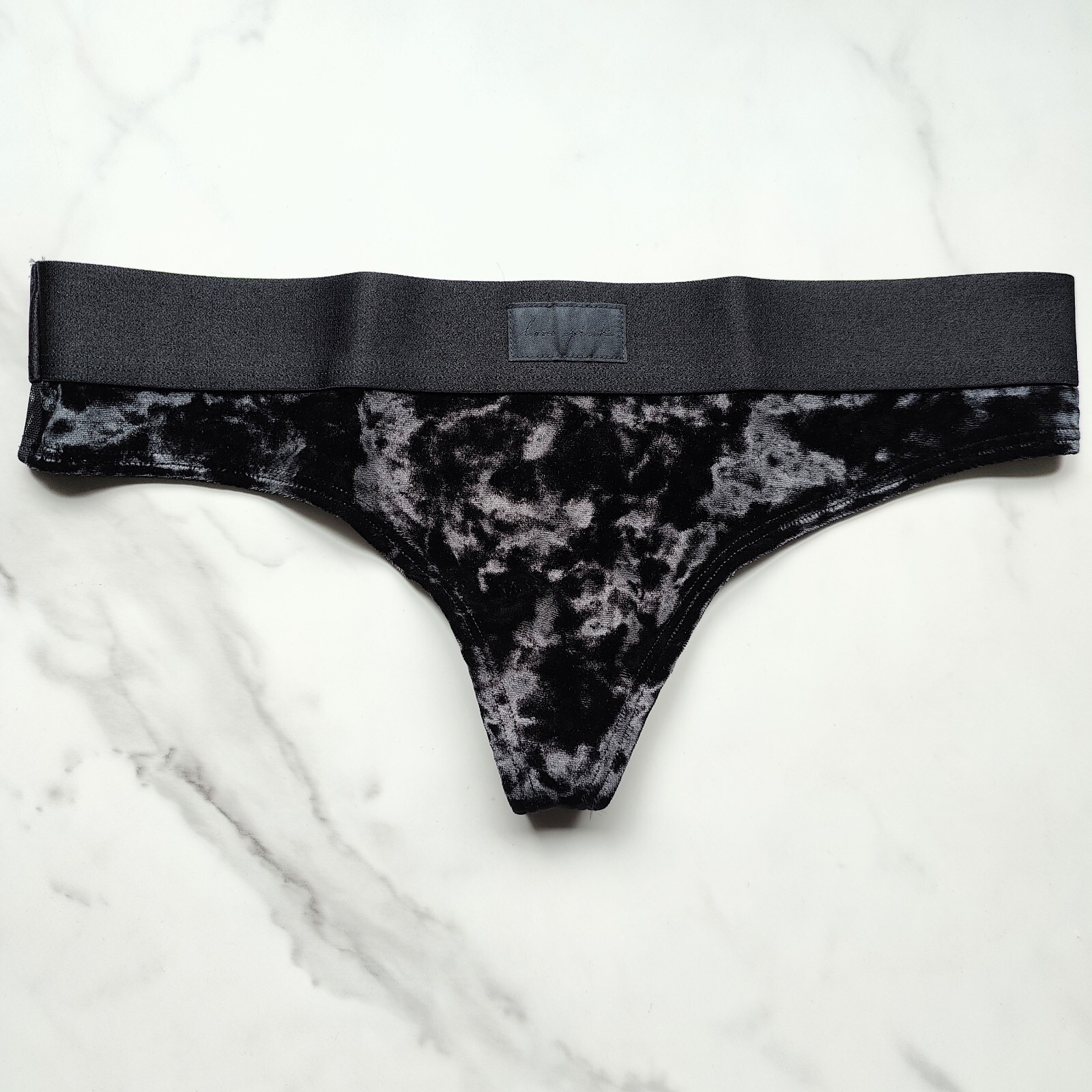 PINK Victoria’s Secret Velvet Thong Panty Pure Black Size S/M