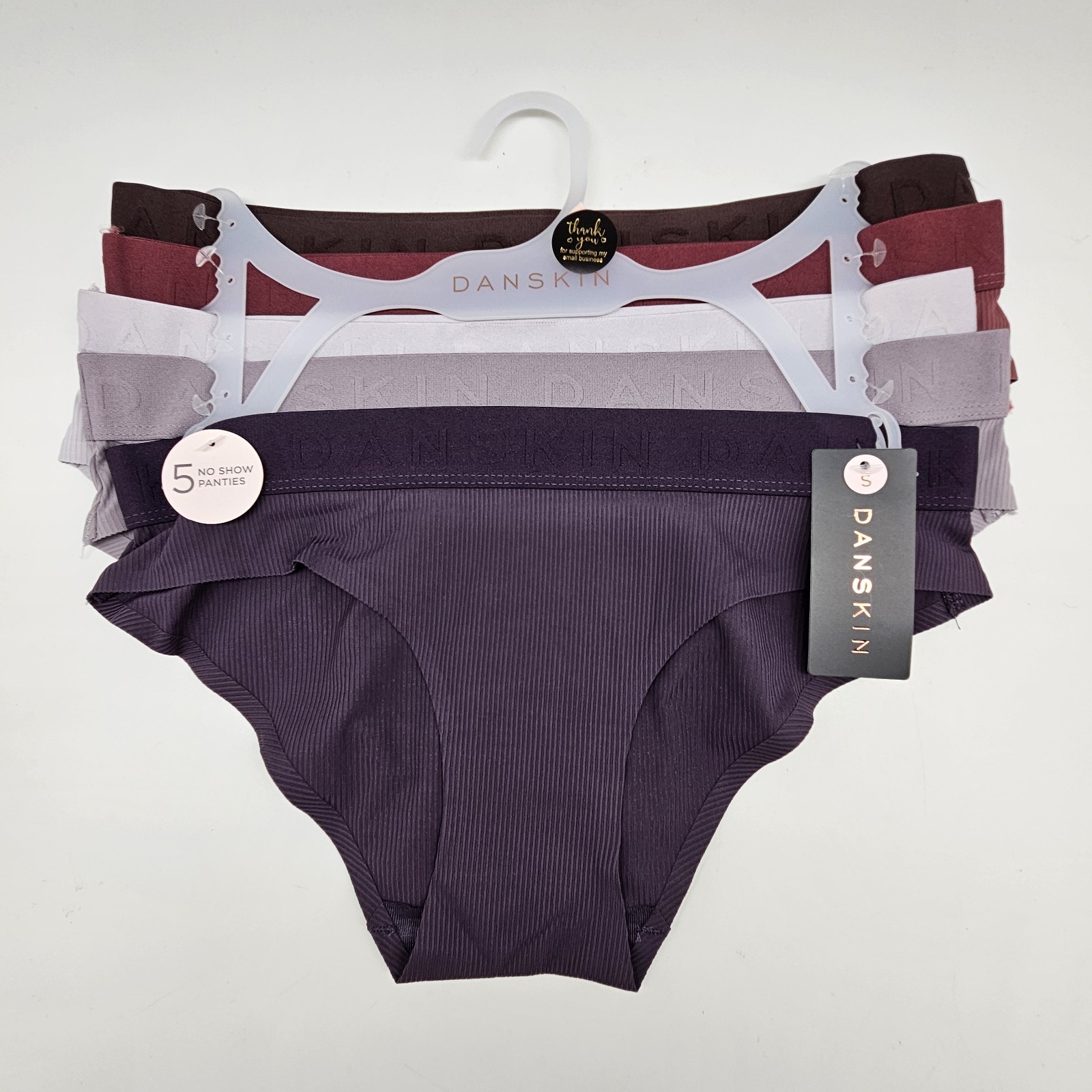 DANSKIN 5 Pack Womens S M L No Show Lasercut Panties Brown Red Brick Gray Purple