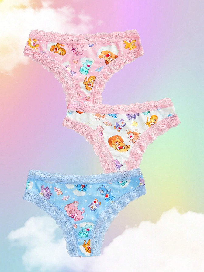 Kawaii DDLG Cartoon Cute Care Bears Lace Cheeky Panties – Pack of 3