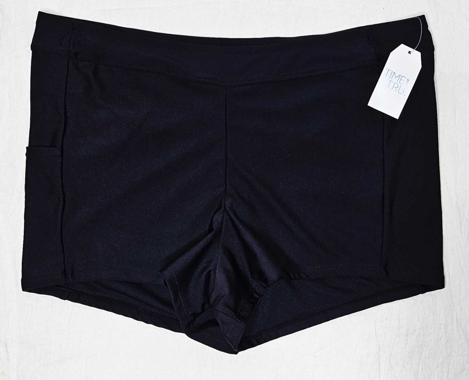 Time and Tru Womens Plus Size Black Boyshort w/ Pocket 1X (16W-18W) NWT