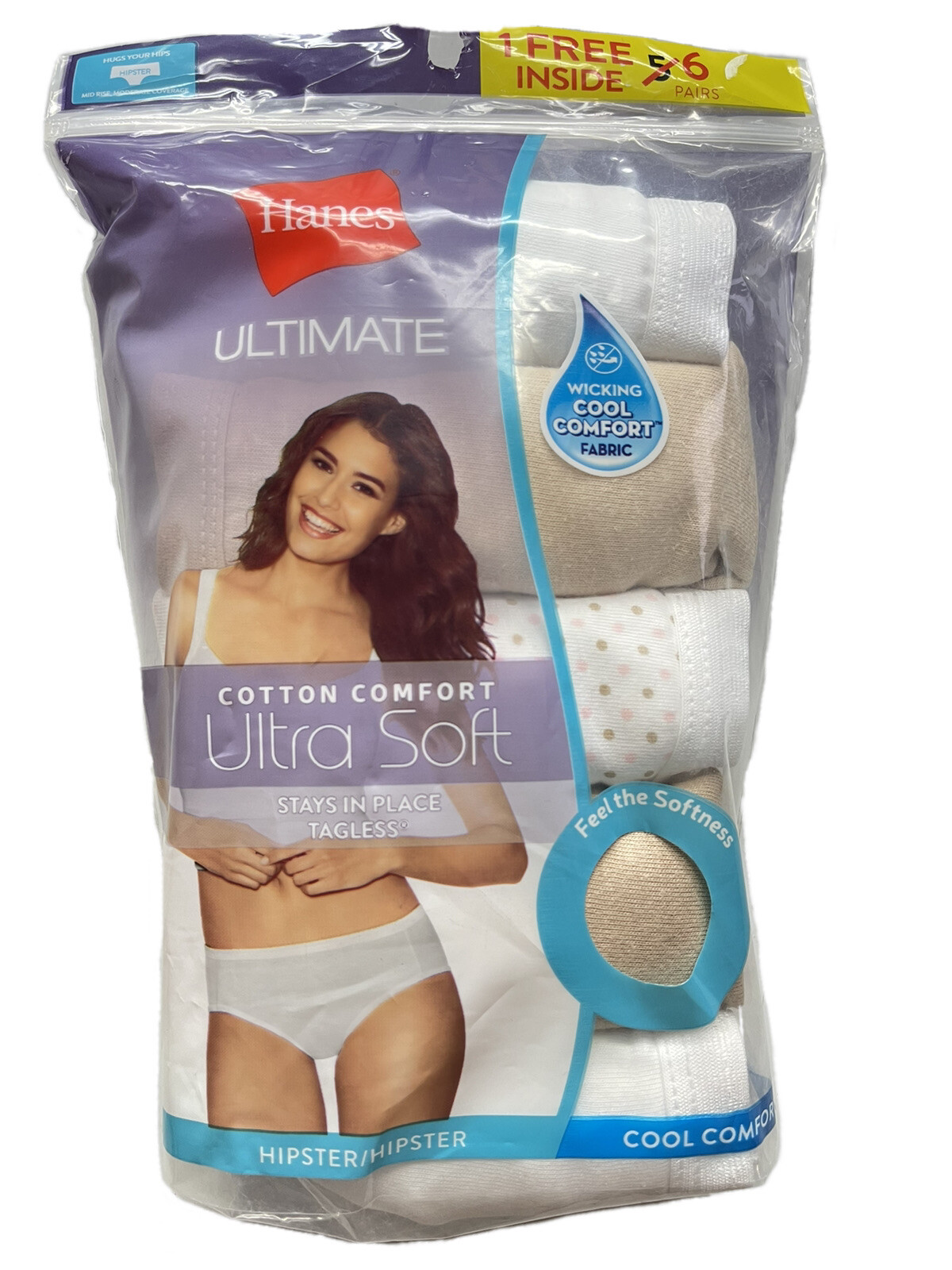 Hanes Women’s 6 Pack Cool Comfort Ultimate Cotton Comfort Ultra Soft Hipster