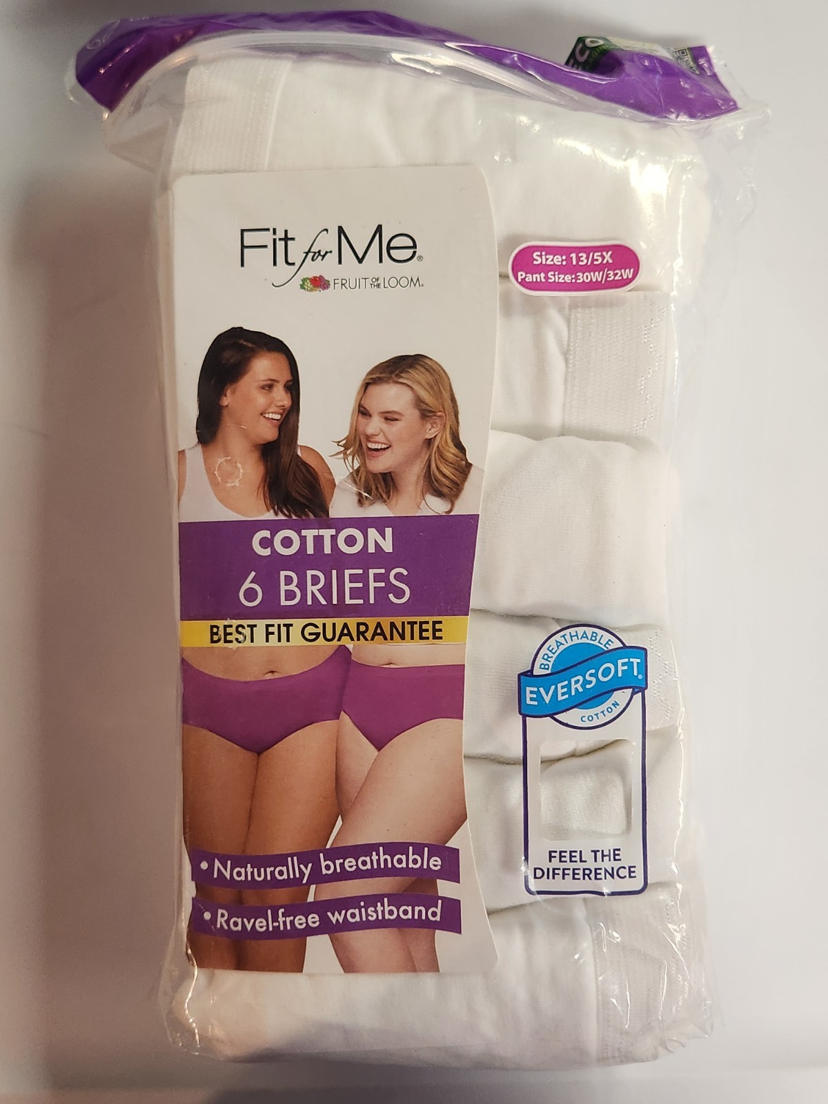 Fit For Me Women’s Sz 13/5X Briefs Panties Underwear White 6 Pack