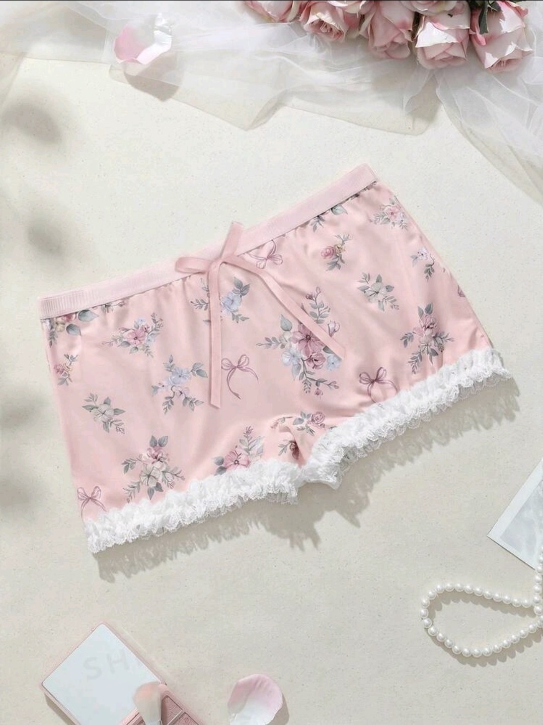 💖 Pink Vintage Floral Style Silky Feel French Shorts Knickers Sissy 1XL 16-18