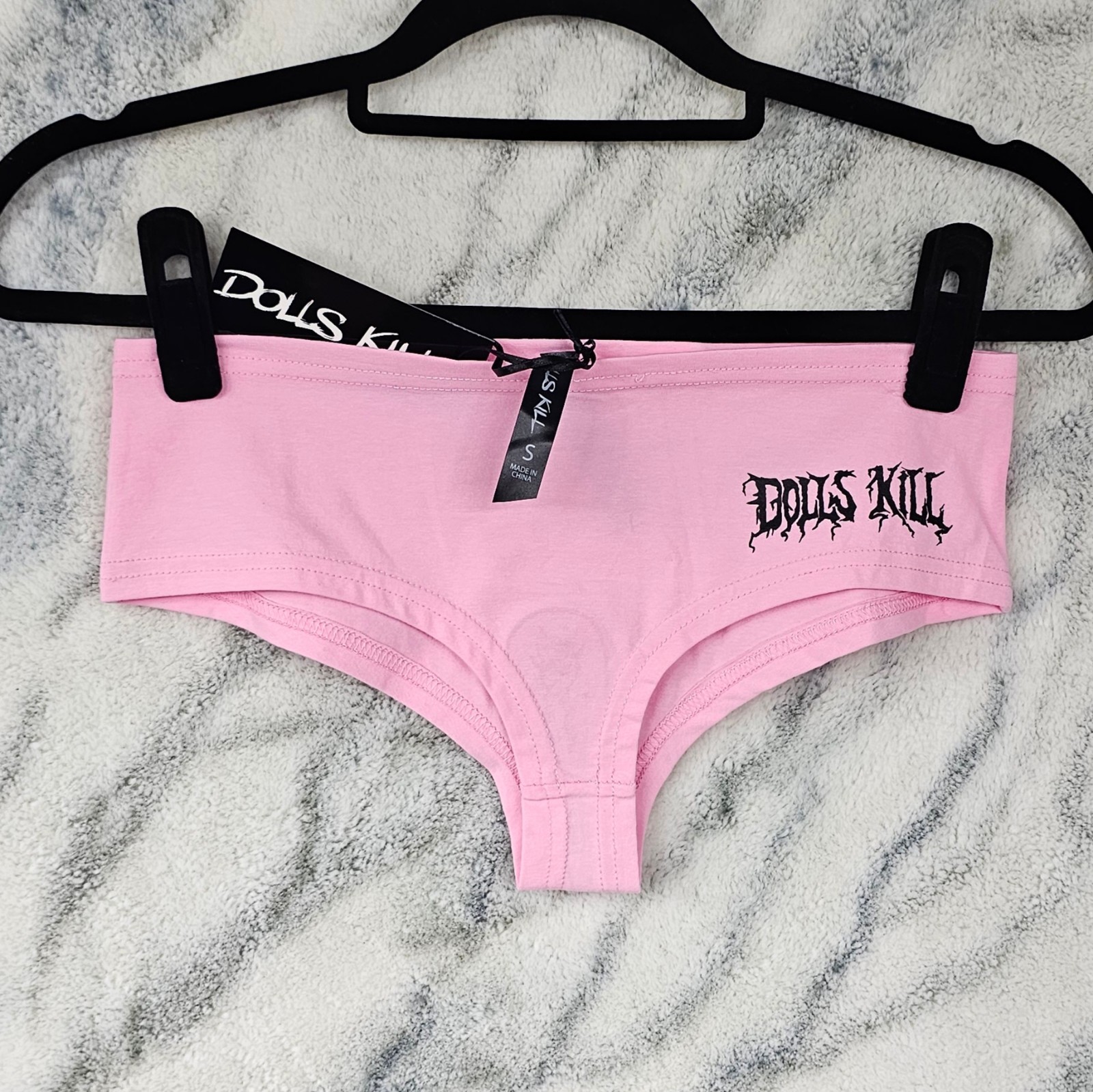 Dolls Kill DK Small I Heart Parties Sequin Pink Black Fun Party Panties Cheeky