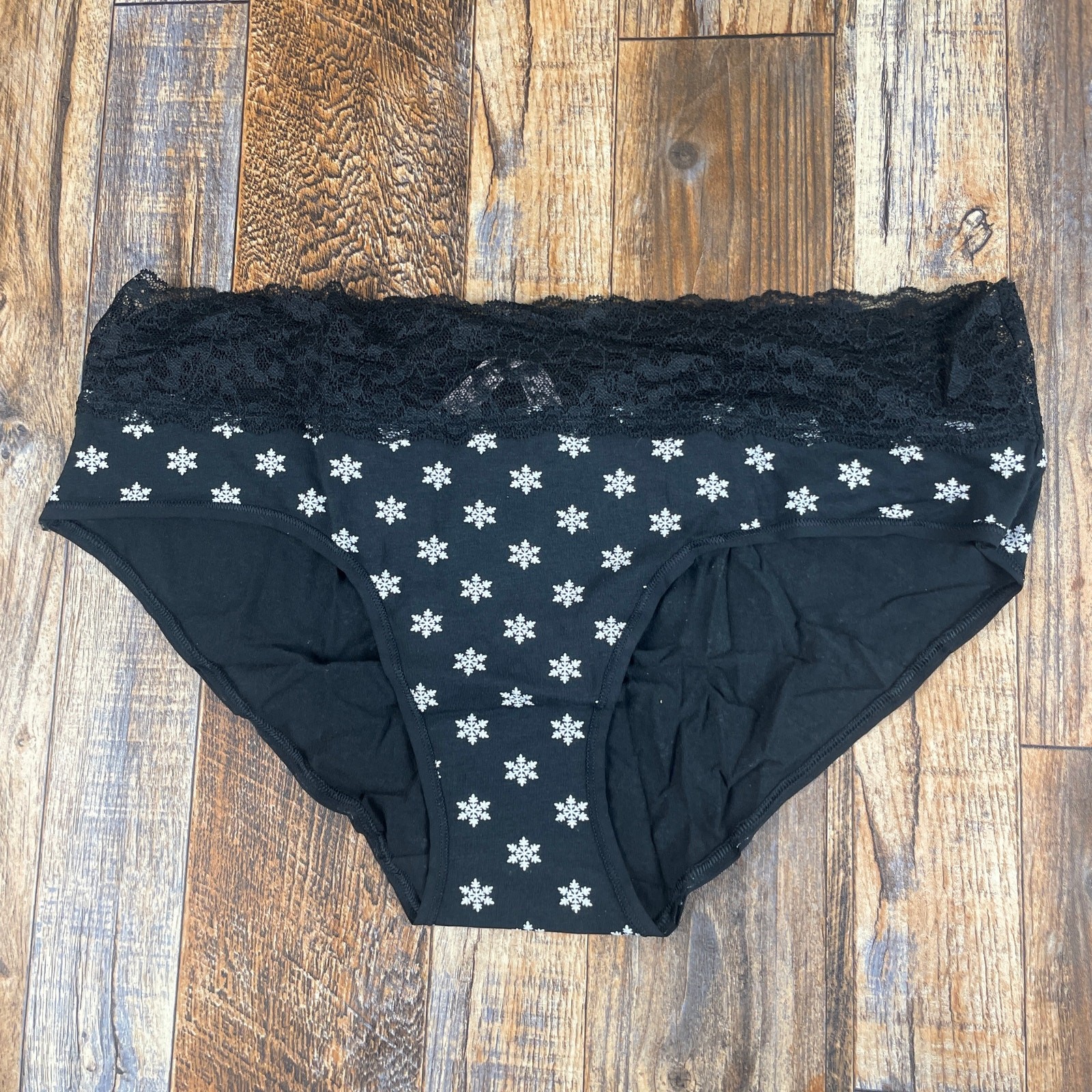 Victoria’s Secret Women’s XXL Black White Lace-Waist Cotton Hiphugger Panty