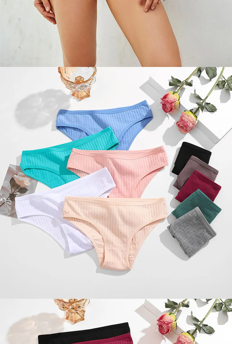 4PCS/SET Women’s Cotton Panties Sexy Soft Striped Underpants 12 Solid Color.