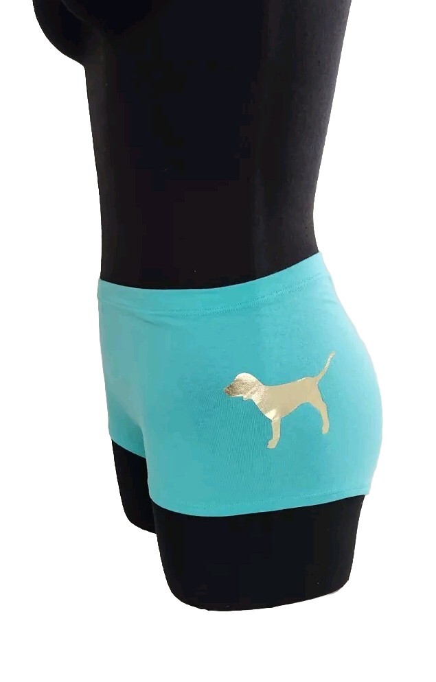 Victorias Secret Panties Size Lg Teal Gold Dog Logo Low Rise Boyshort NOS