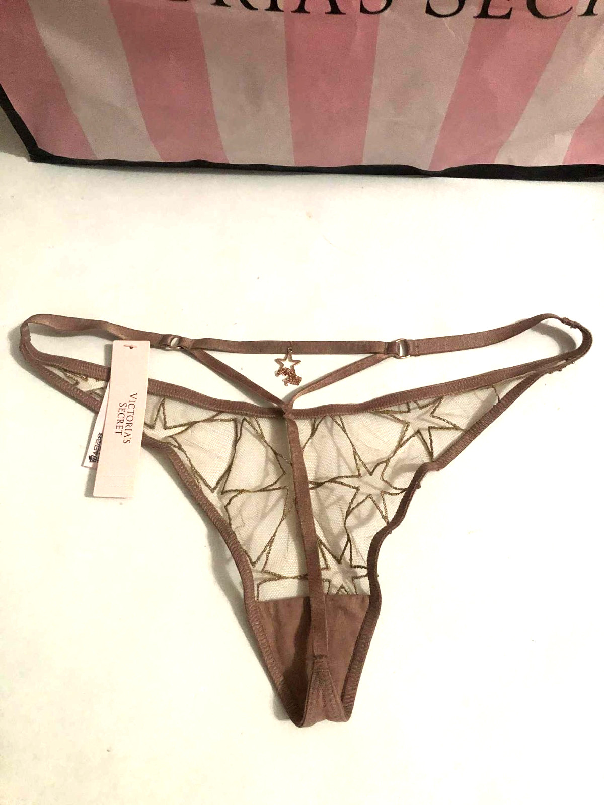 Victoria’s Secret V-String Lace Thong Panty Rose Gold Stars NWT