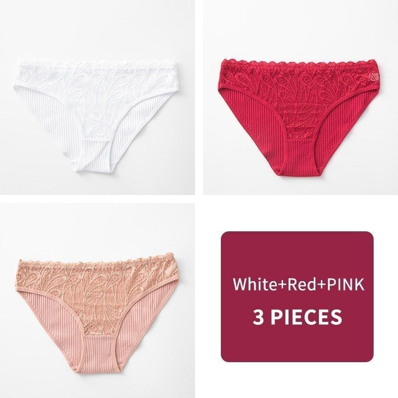 Spandex Cotton Underwear-Solid Plus Size Briefs Lace Mid-Rise Sexy Women Panties